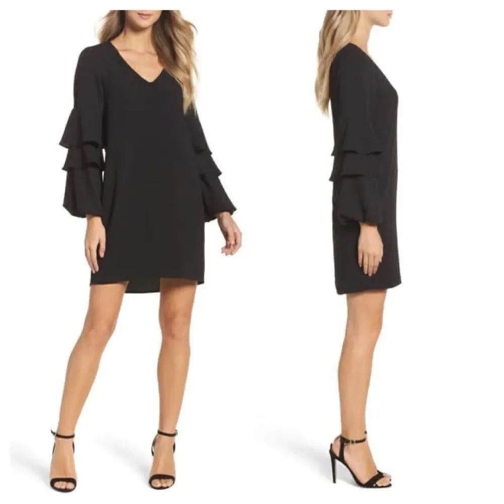 Charles Henry Tiered Ruffle Sleeve Shift Dress XSP